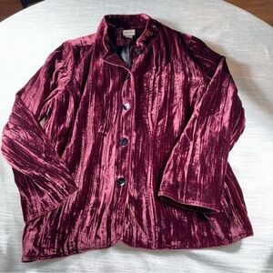 Chico’s crushed velvet Holiday burgundy XL button up blouse buttery soft EUC